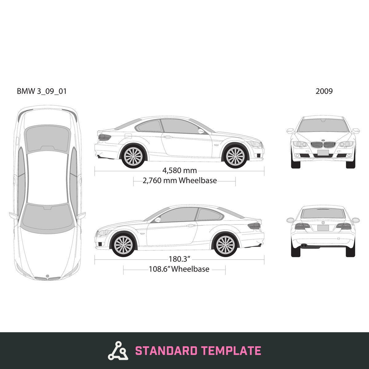 2009 BMW 3 vector wrap template V09, Design-Ready PDF - GravBase