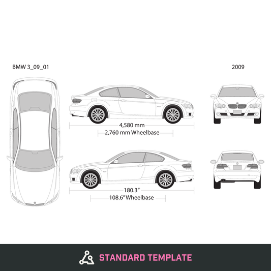 2009 BMW 3 vector wrap template V09, Design-Ready PDF - GravBase