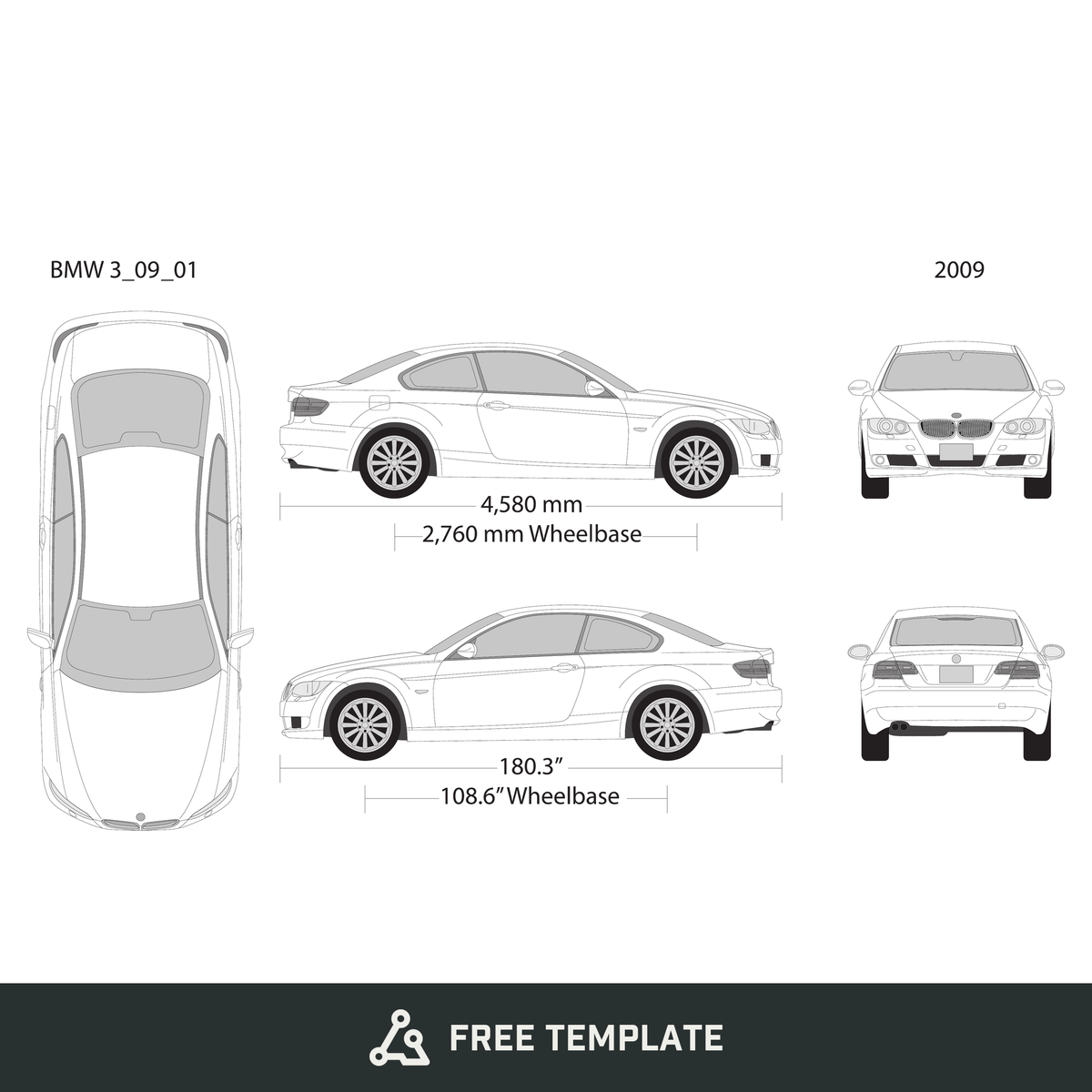 2009 BMW 3 free vector vehicle wrap template - GravBase