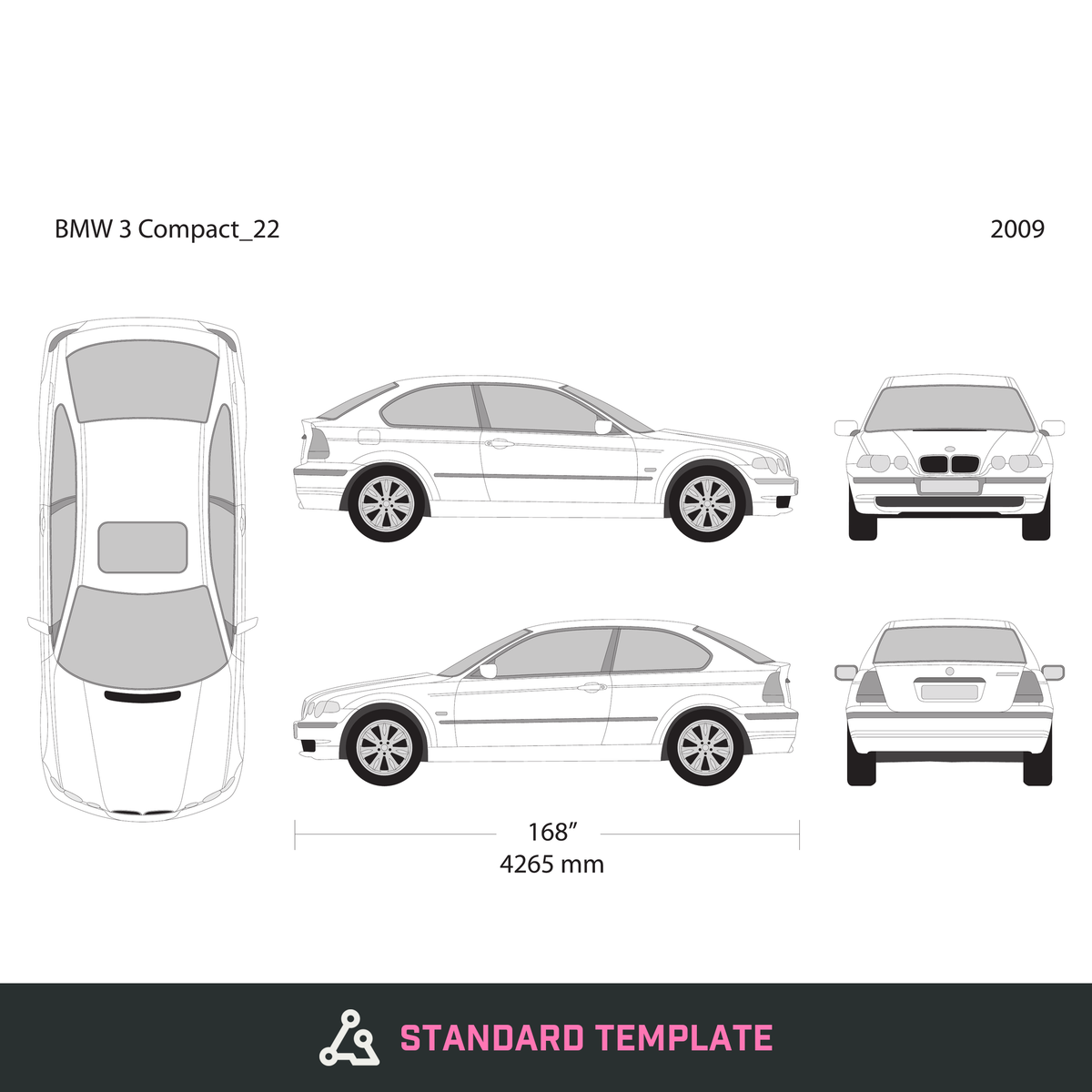 2009 BMW 3 vector wrap template V22, Design-Ready PDF - GravBase