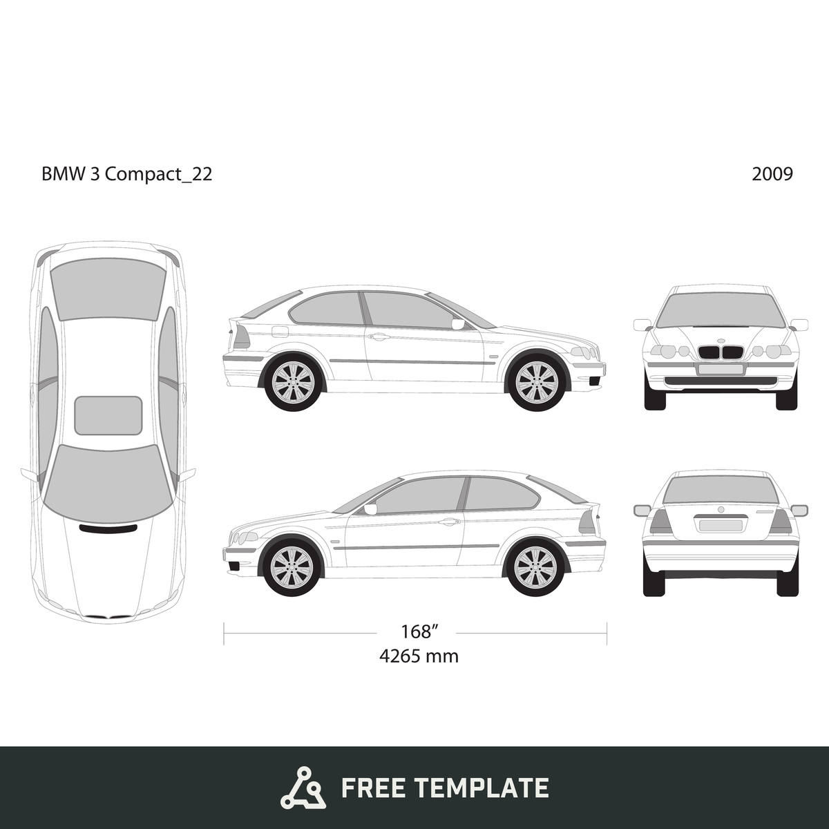 2009 BMW 3 free vector vehicle wrap template - GravBase