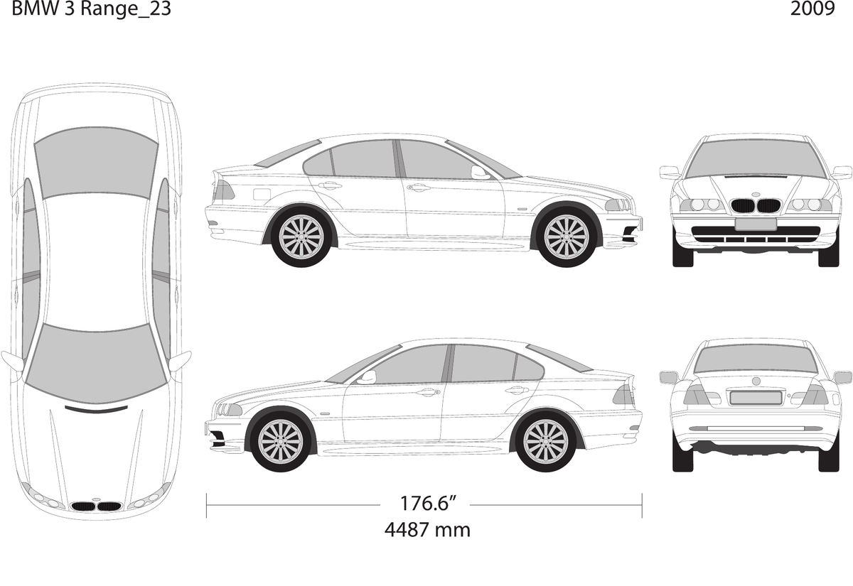 2009 BMW 3 vector wrap template V23, Design-Ready PDF - GravBase