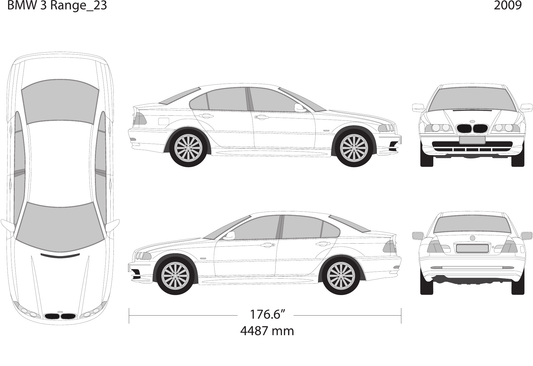 2009 BMW 3 vector wrap template V23, Design-Ready PDF - GravBase