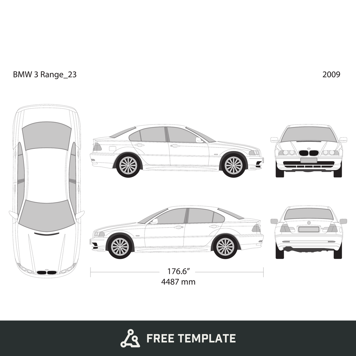 2009 BMW 3 free vector vehicle wrap template - GravBase