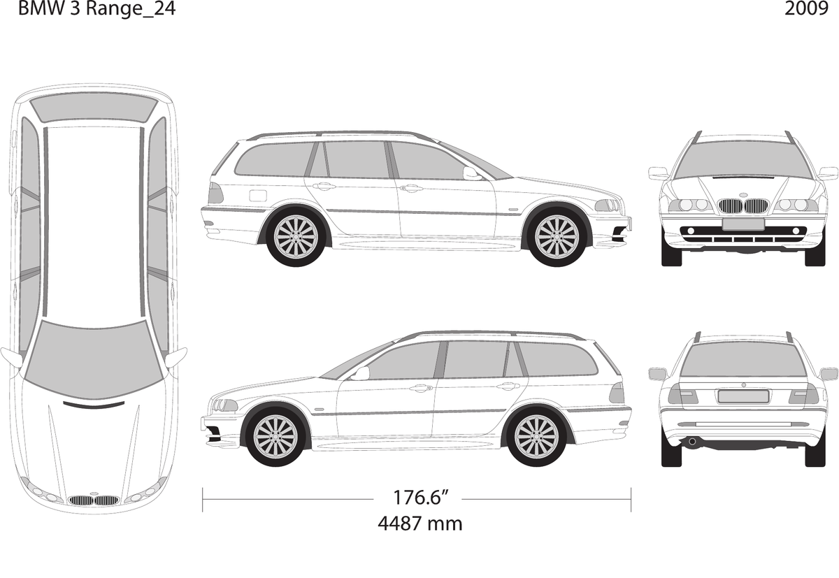 2009 BMW 3 vector wrap template V24, Design-Ready PDF - GravBase