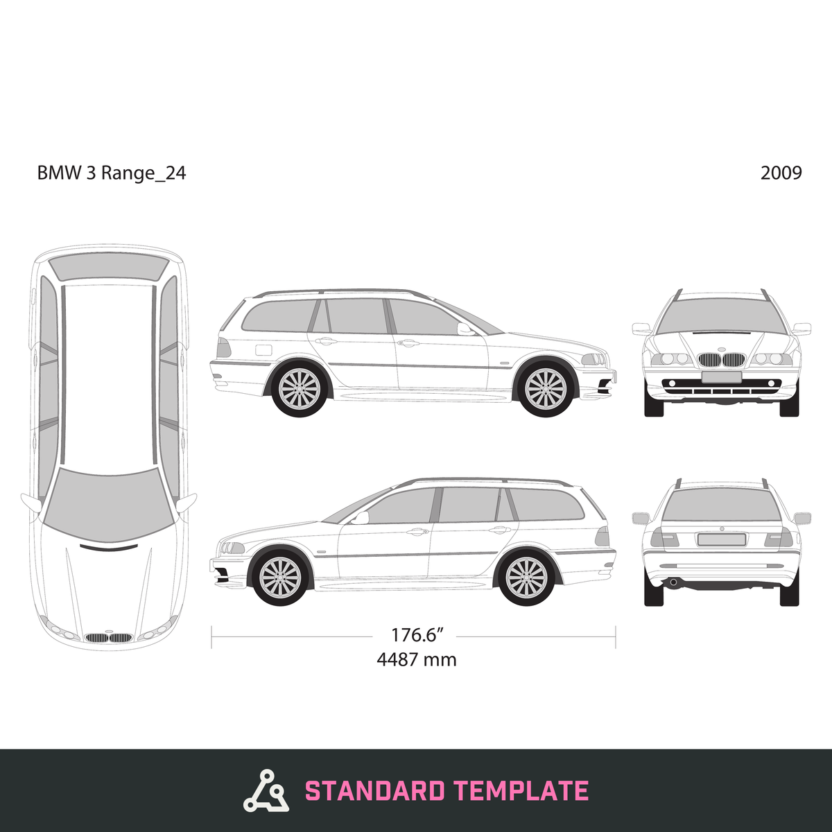 2009 BMW 3 vector wrap template V24, Design-Ready PDF - GravBase