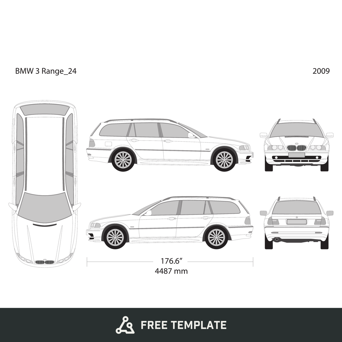 2009 BMW 3 free vector vehicle wrap template - GravBase