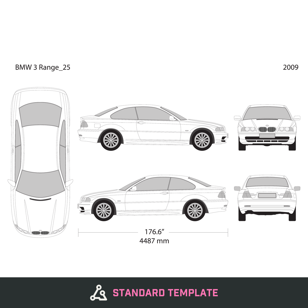 2009 BMW 3 vector wrap template V25, Design-Ready PDF - GravBase