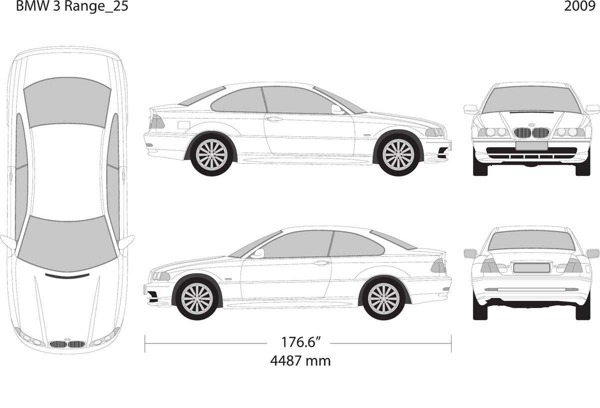 2009 BMW 3 vector wrap template V25, Design-Ready PDF - GravBase