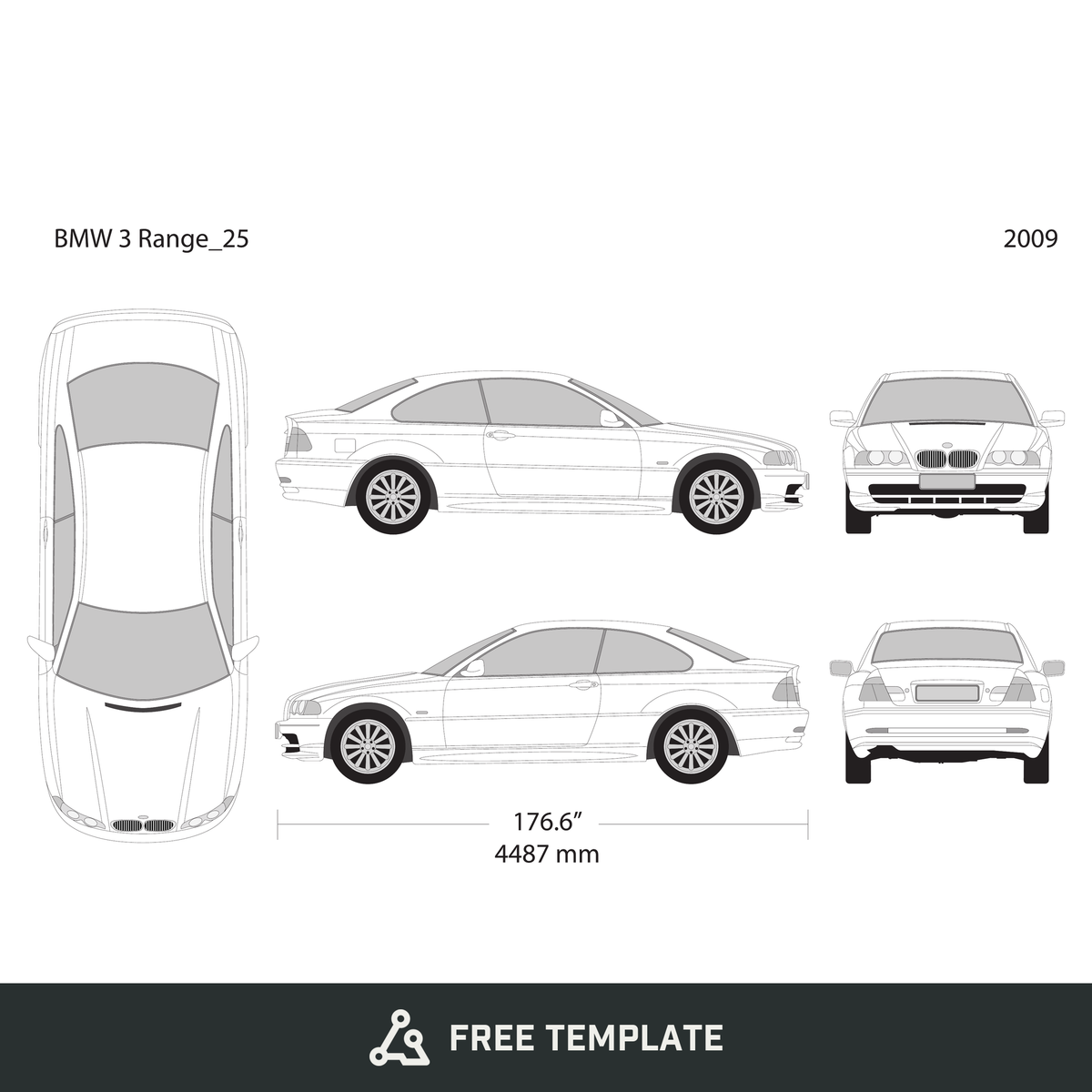2009 BMW 3 free vector vehicle wrap template - GravBase