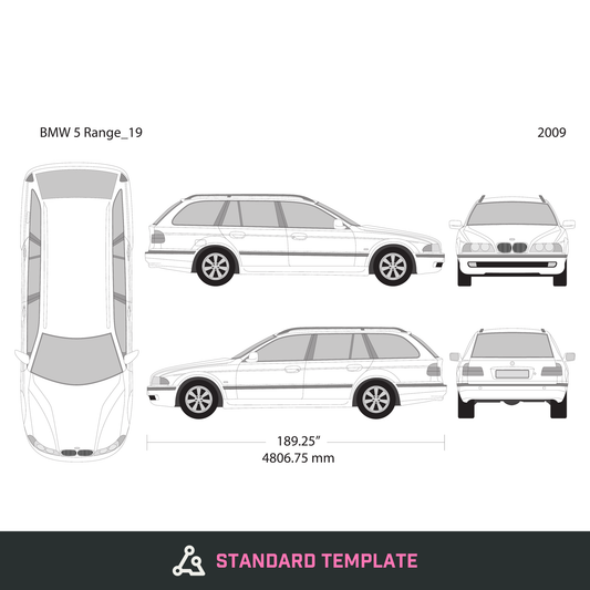 2009 BMW 5 vector wrap template V19, Design-Ready PDF - GravBase