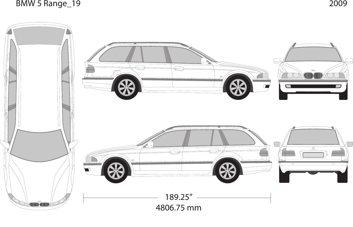 2009 BMW 5 vector wrap template V19, Design-Ready PDF - GravBase