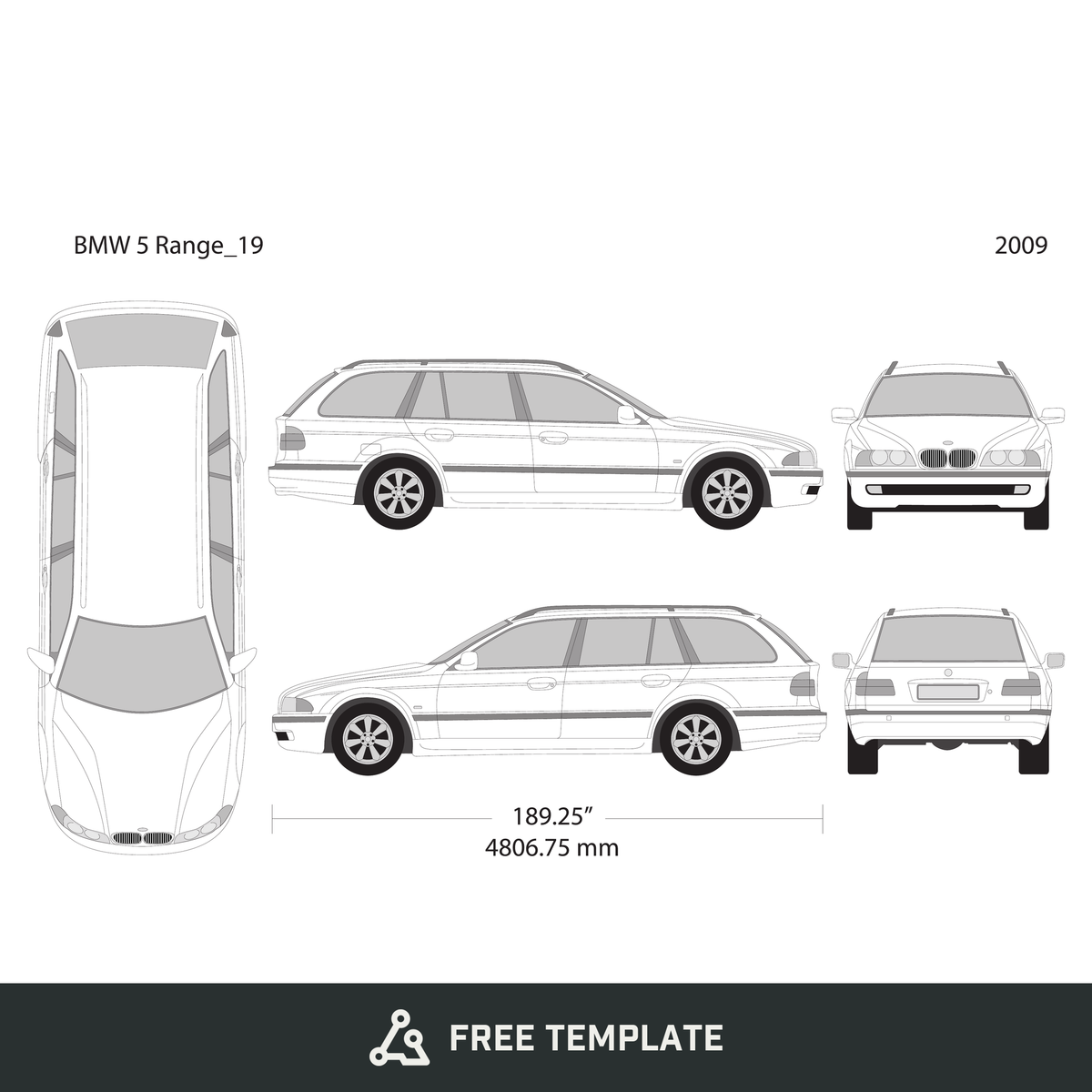 2009 BMW 5 free vector vehicle wrap template - GravBase