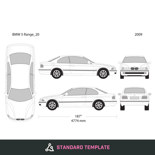 2009 BMW 5 vector wrap template V20, Design-Ready PDF - GravBase