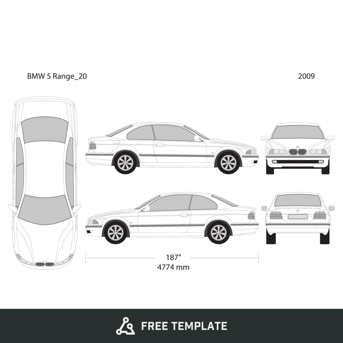 2009 BMW 5 free vector vehicle wrap template - GravBase