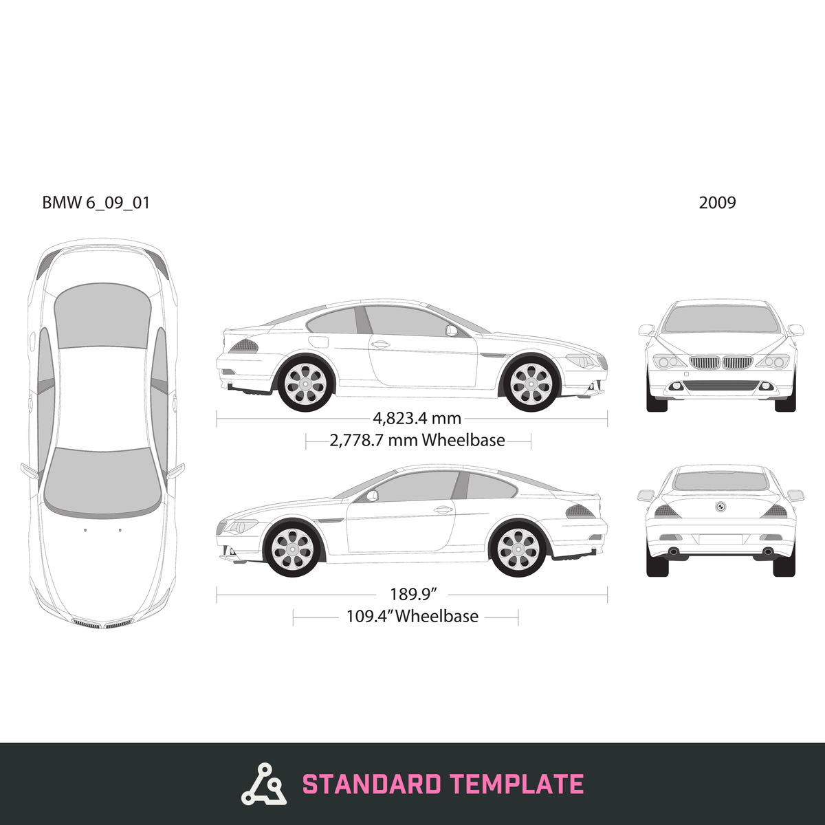2009 BMW 6 Coupe vector wrap template, Design-Ready PDF - GravBase