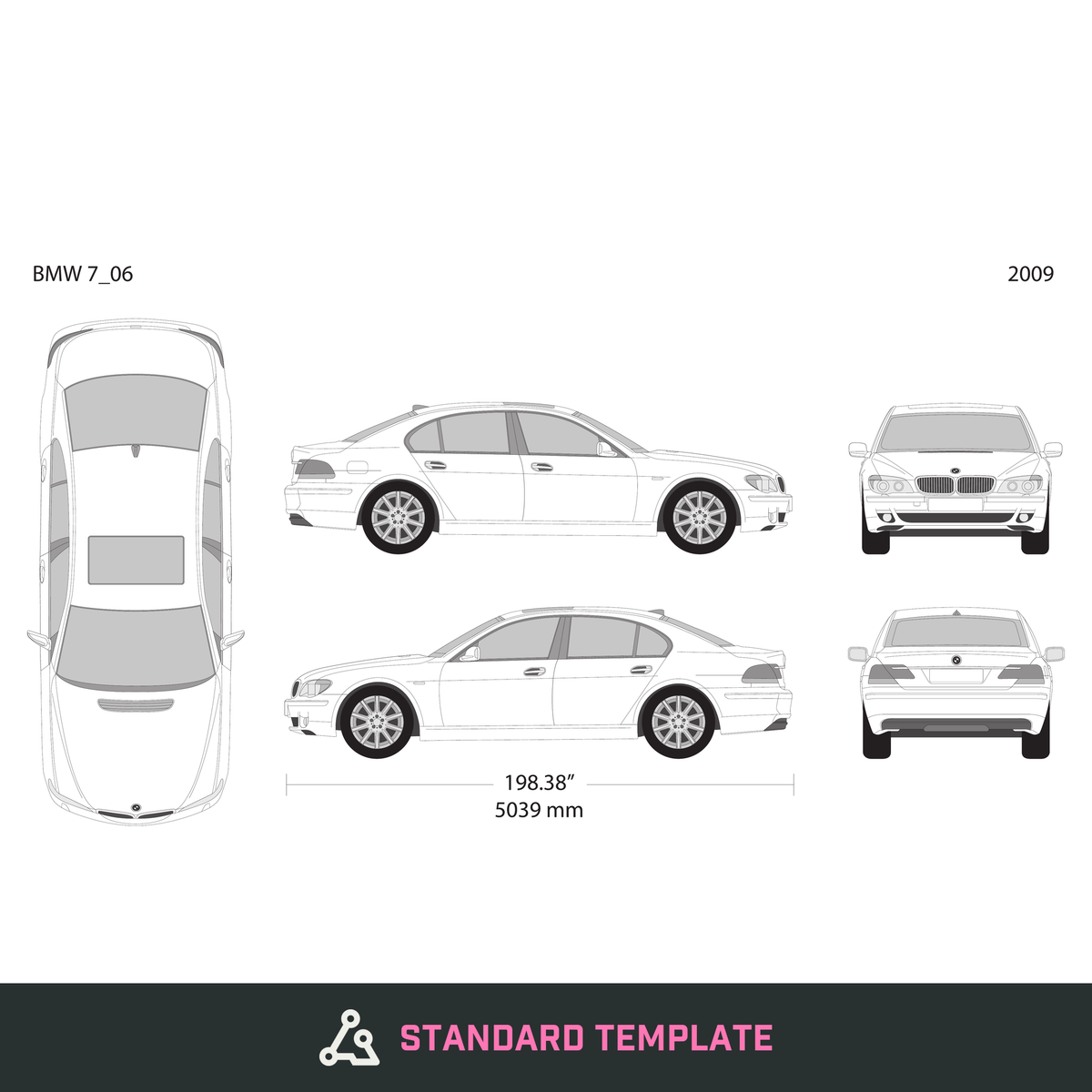 2009 BMW 7 vector wrap template, Design-Ready PDF - GravBase