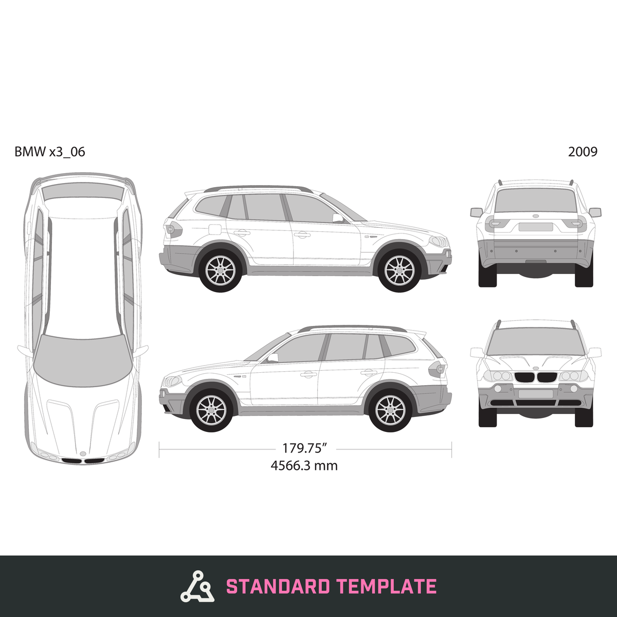 2009 BMW X3 vector wrap template, Design-Ready PDF - GravBase