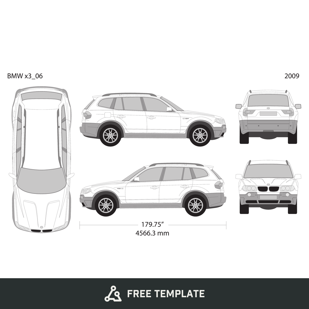 2009 BMW X3 free vector vehicle wrap template - GravBase