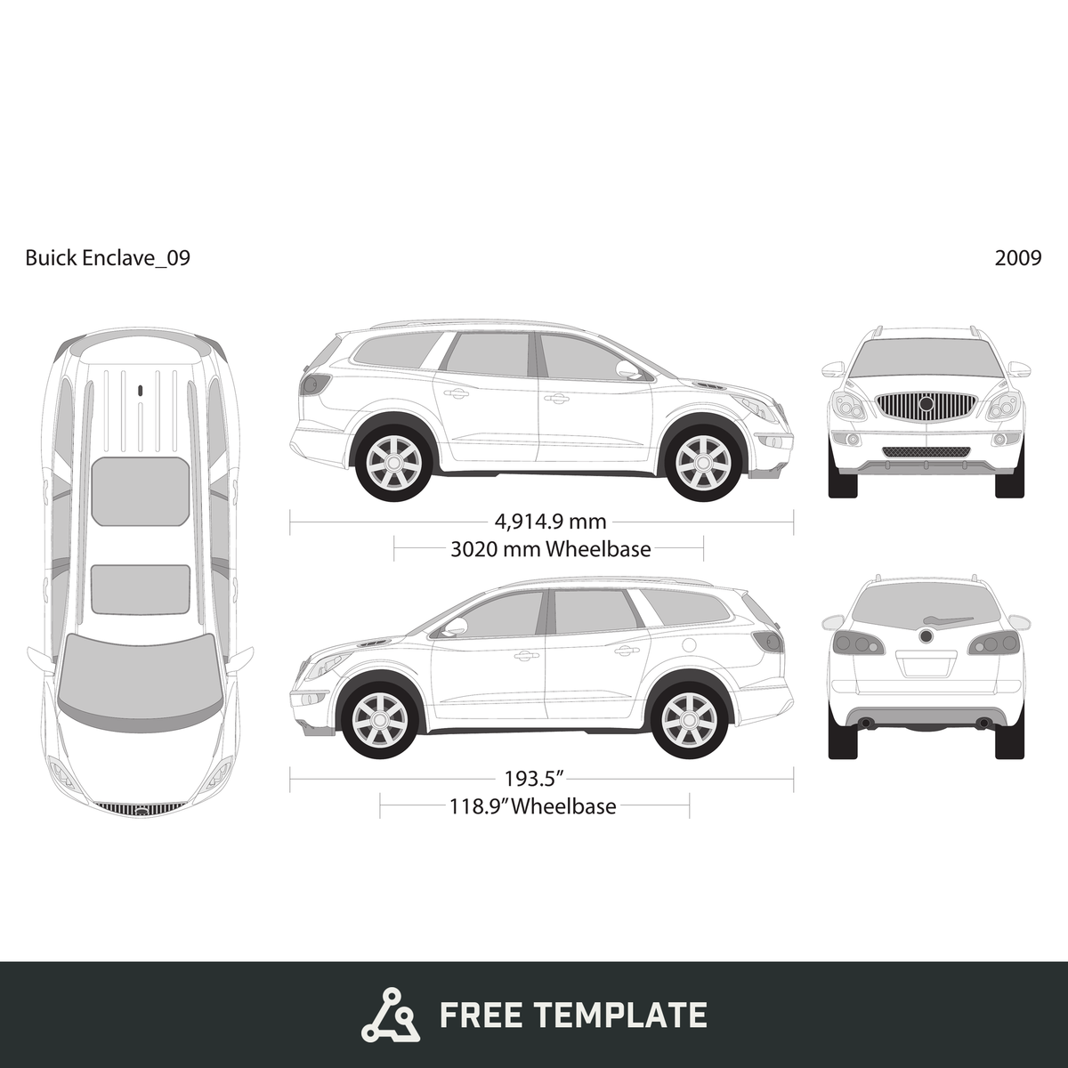 2009 Buick Enclave free vector vehicle wrap template - GravBase