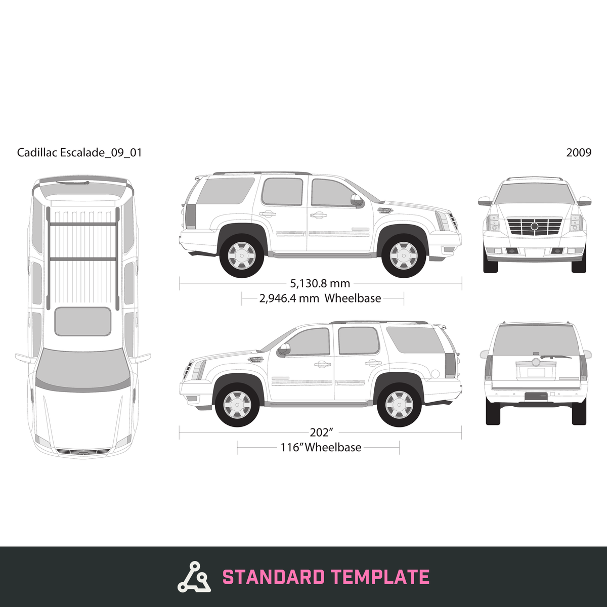 2009 Cadillac Escalade vector wrap template V01, Design-Ready PDF - GravBase