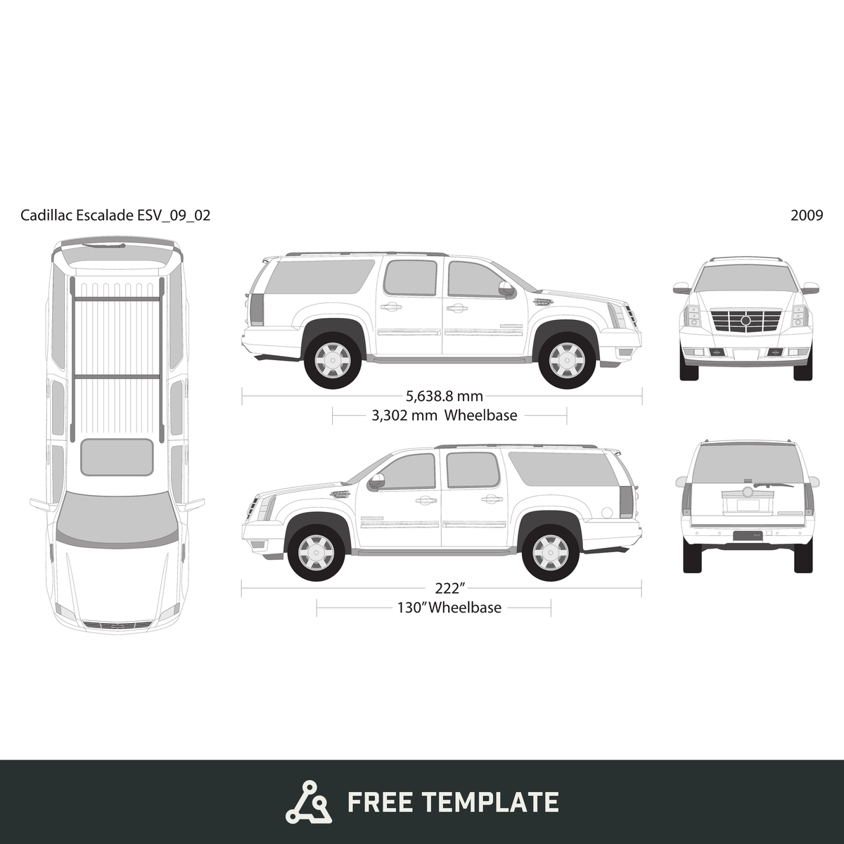 2009 Cadillac Escalade free vector vehicle wrap template - GravBase