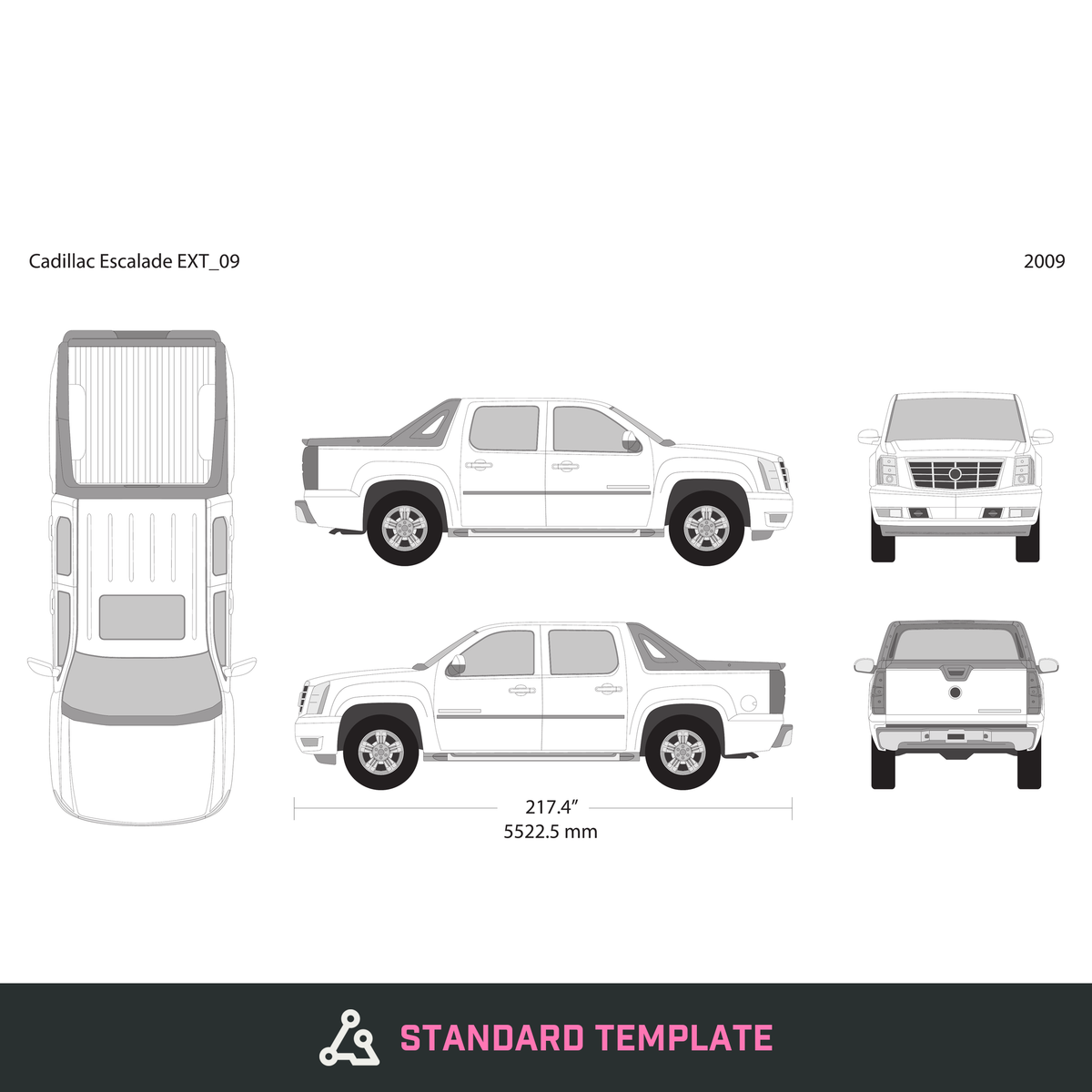 2009 Cadillac Pick Ups Escalade EXT vector wrap template, Design-Ready PDF - GravBase