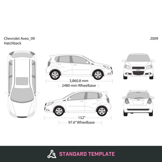 2009 Chevy Aveo Hatchback vector wrap template, Design-Ready PDF - GravBase