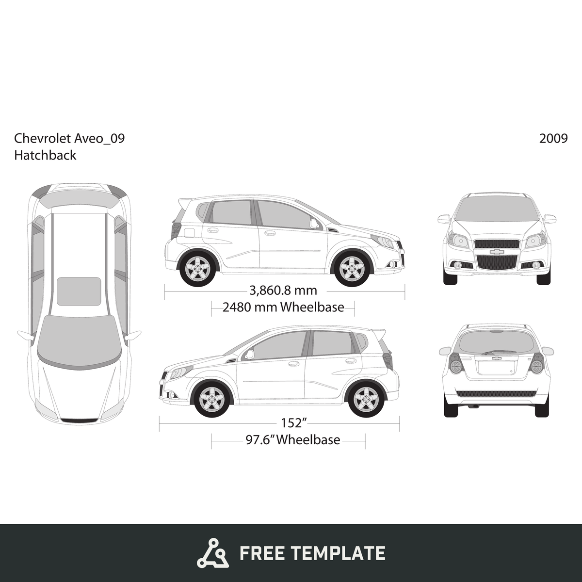 2009 Chevy Aveo Hatchback free vector vehicle wrap template - GravBase