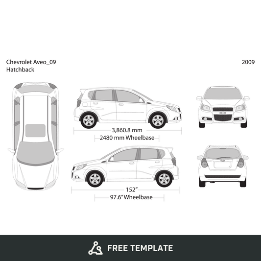 2009 Chevy Aveo Hatchback free vector vehicle wrap template - GravBase