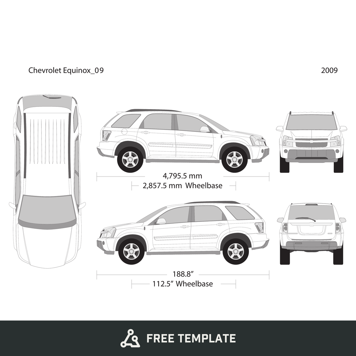 2009 Chevy Equinox free vector vehicle wrap template - GravBase