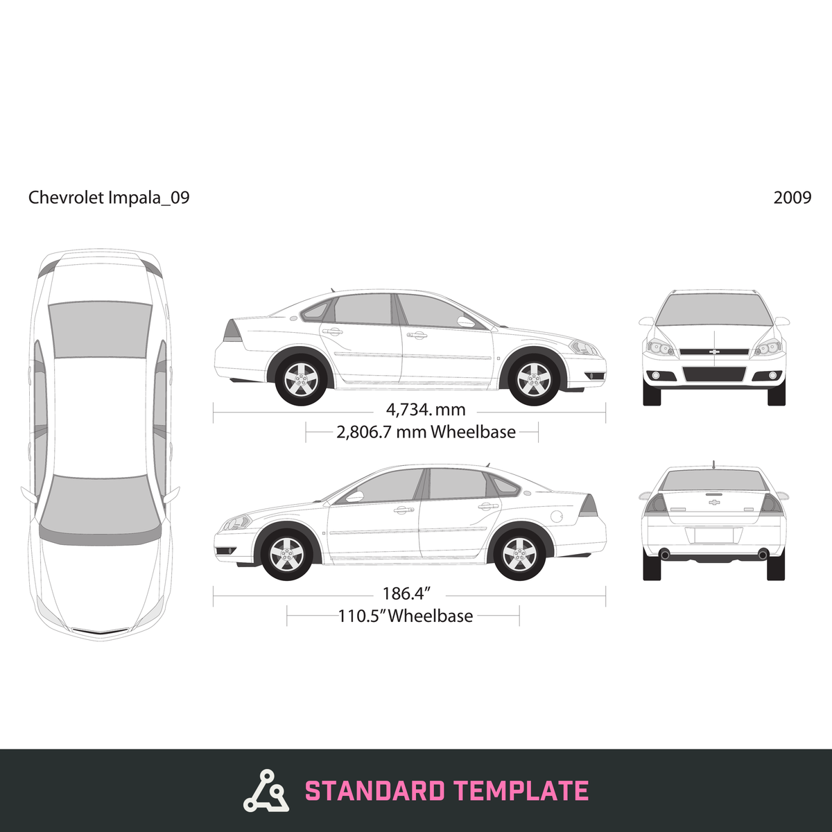 2009 Chevy Impala vector wrap template, Design-Ready PDF - GravBase