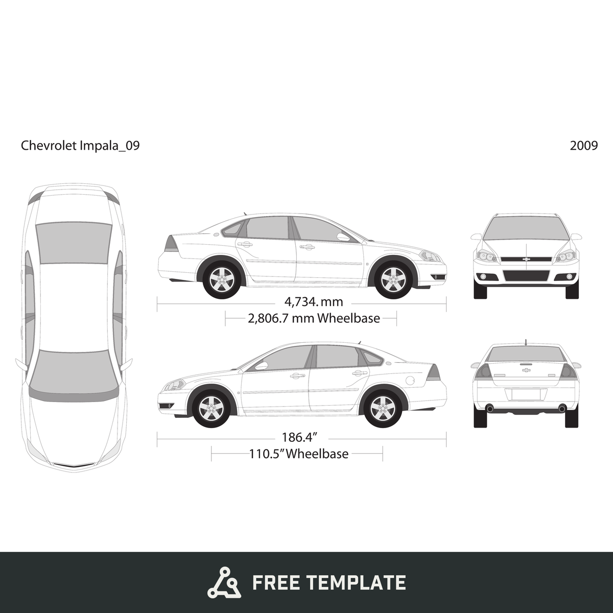 2009 Chevy Impala free vector vehicle wrap template - GravBase
