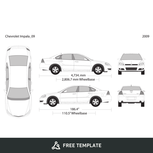 2009 Chevy Impala free vector vehicle wrap template - GravBase