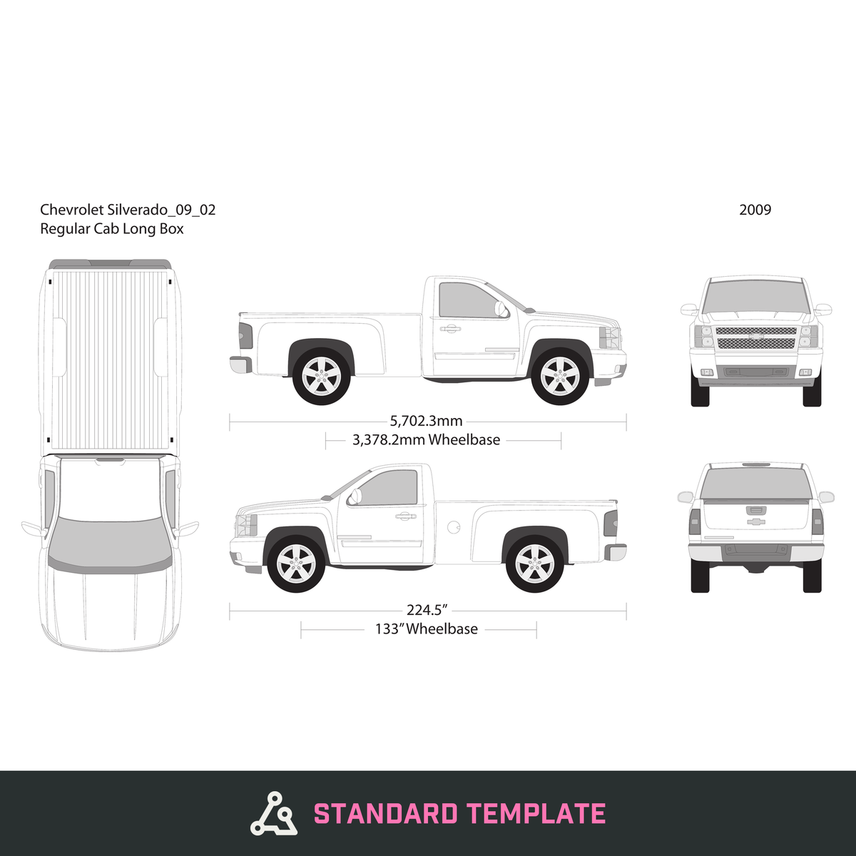 2009 Chevy Silverado 1500 vector wrap template V02, Design-Ready PDF - GravBase