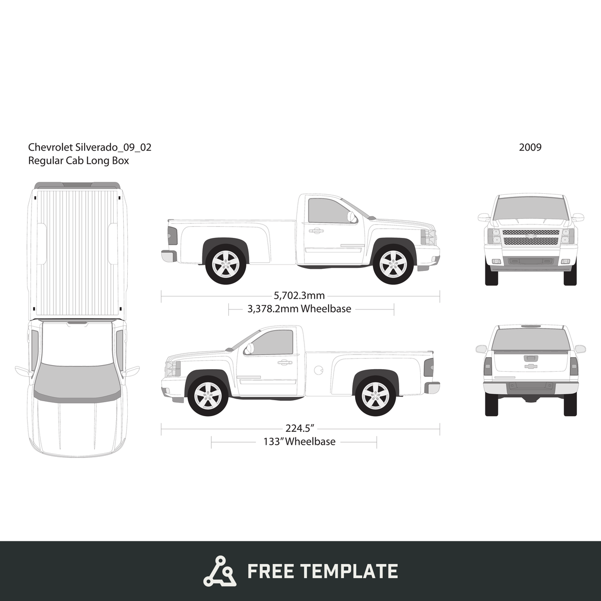 2009 Chevy Silverado 1500 free vector vehicle wrap template - GravBase