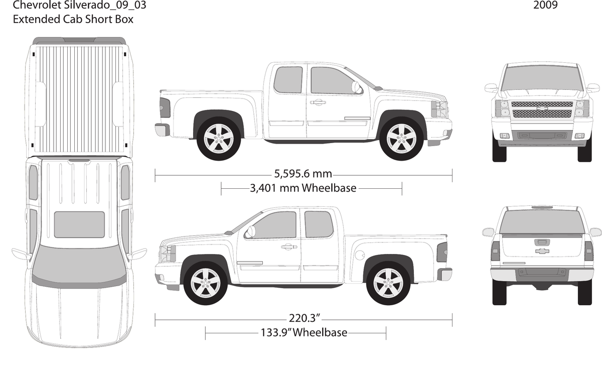 2009 Chevy Silverado 1500 vector wrap template V03, Design-Ready PDF - GravBase