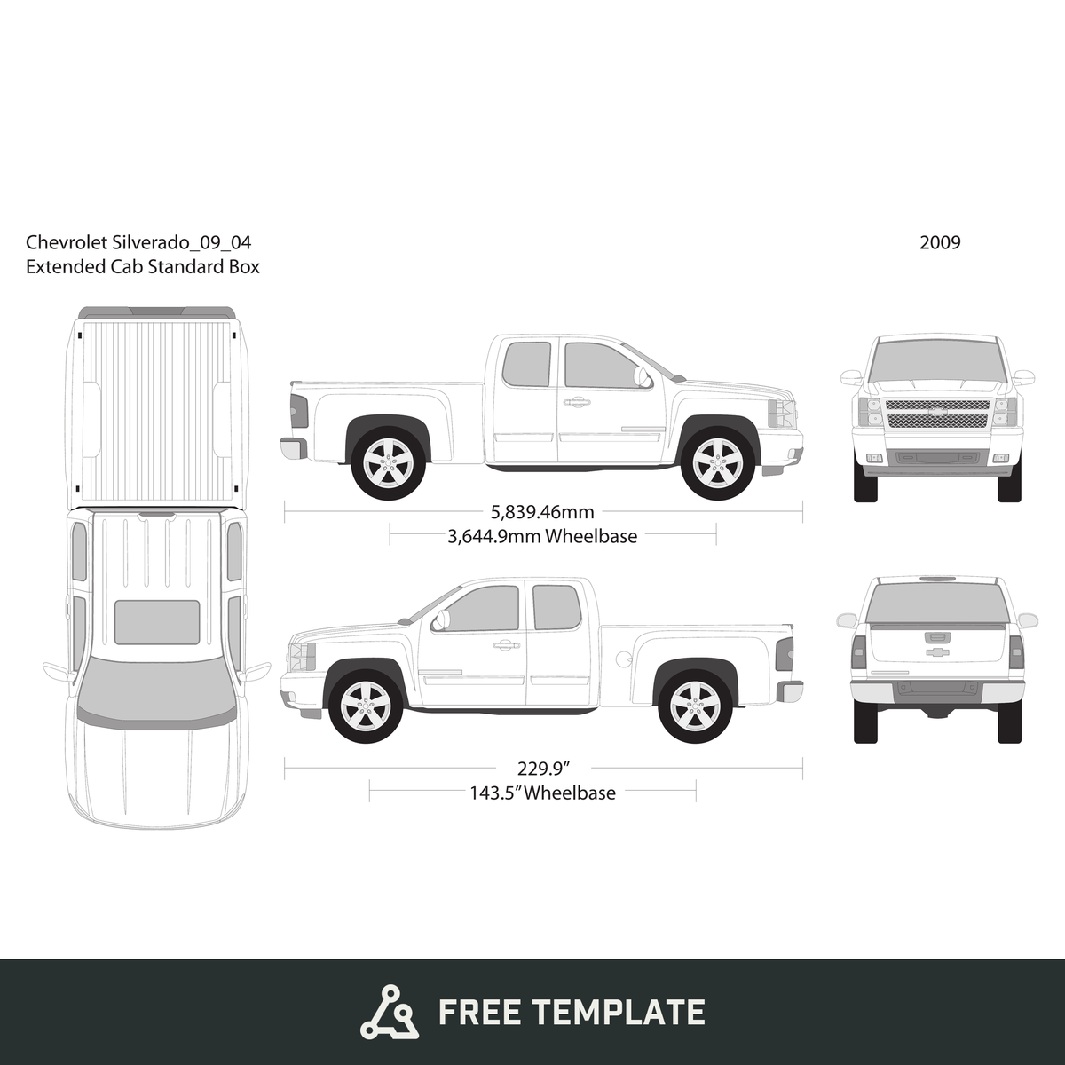 2009 Chevy Silverado 1500 free vector vehicle wrap template - GravBase