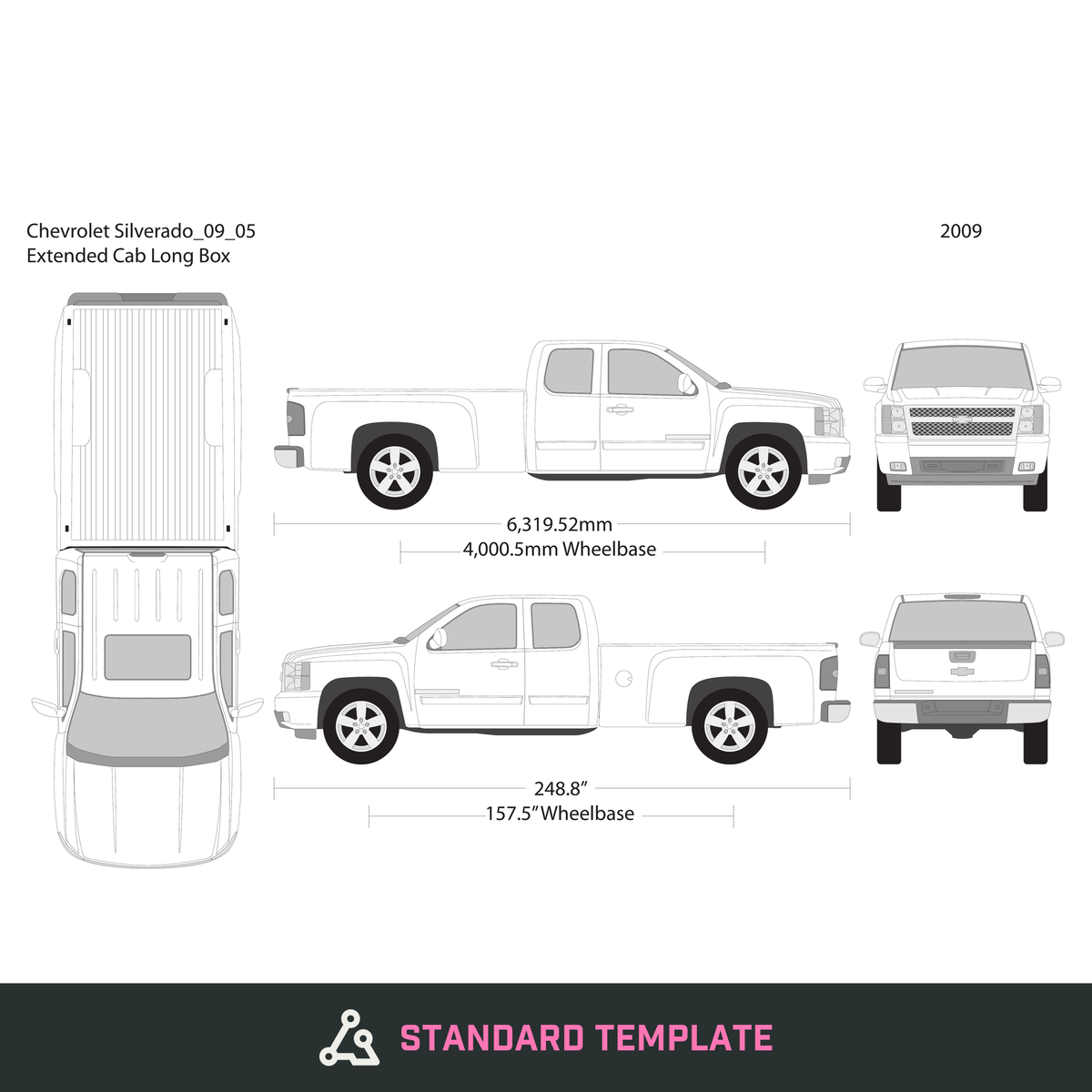 2009 Chevy Silverado 1500 vector wrap template V05, Design-Ready PDF - GravBase