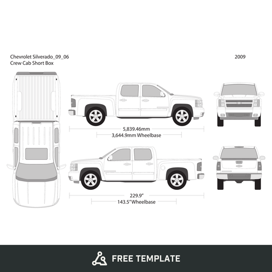 2009 Chevy Silverado 1500 free vector vehicle wrap template - GravBase
