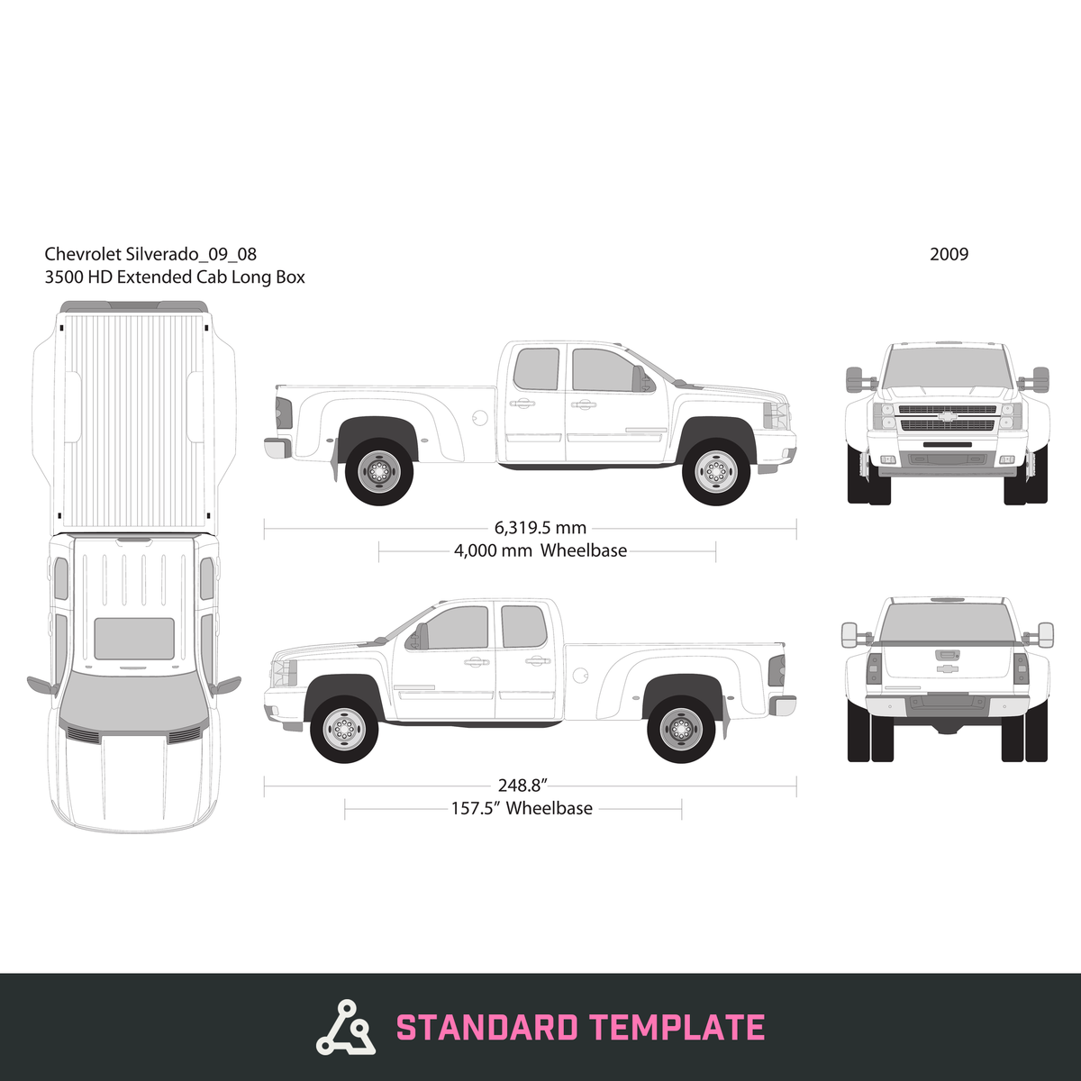 2009 Chevy Silverado 2500-3500 HD vector wrap template V08, Design-Ready PDF - GravBase
