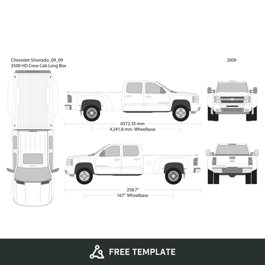 2009 Chevy Silverado 2500-3500 HD free vector vehicle wrap template - GravBase