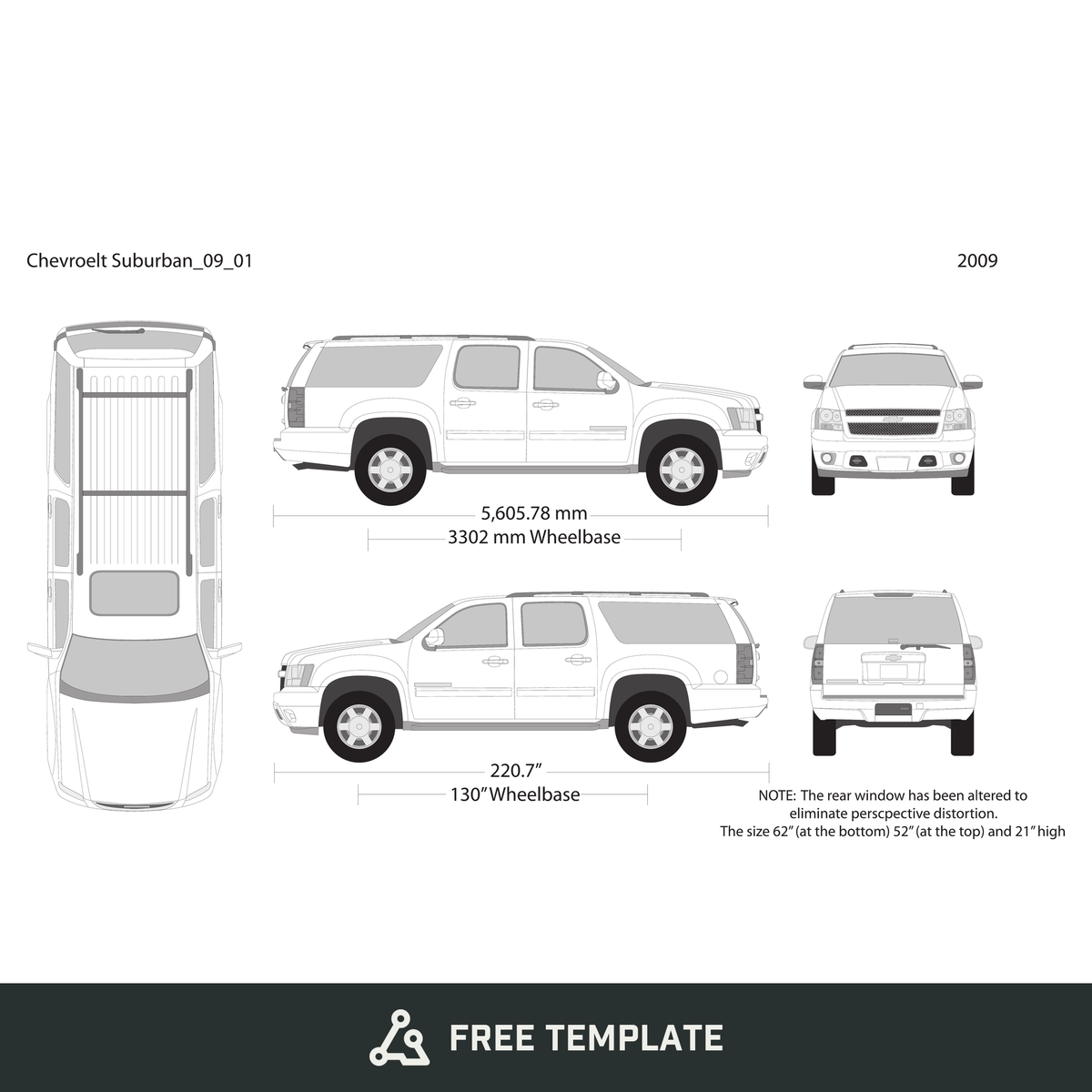 2009 Chevy Suburban free vector vehicle wrap template - GravBase