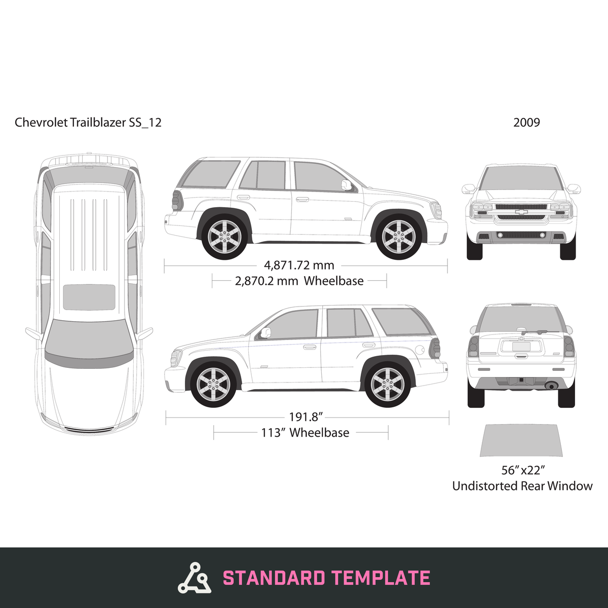 2009 Chevy Trailblazer vector wrap template, Design-Ready PDF - GravBase