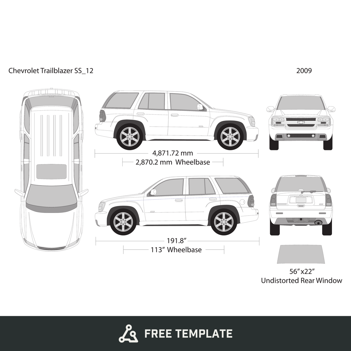 2009 Chevy Trailblazer free vector vehicle wrap template - GravBase