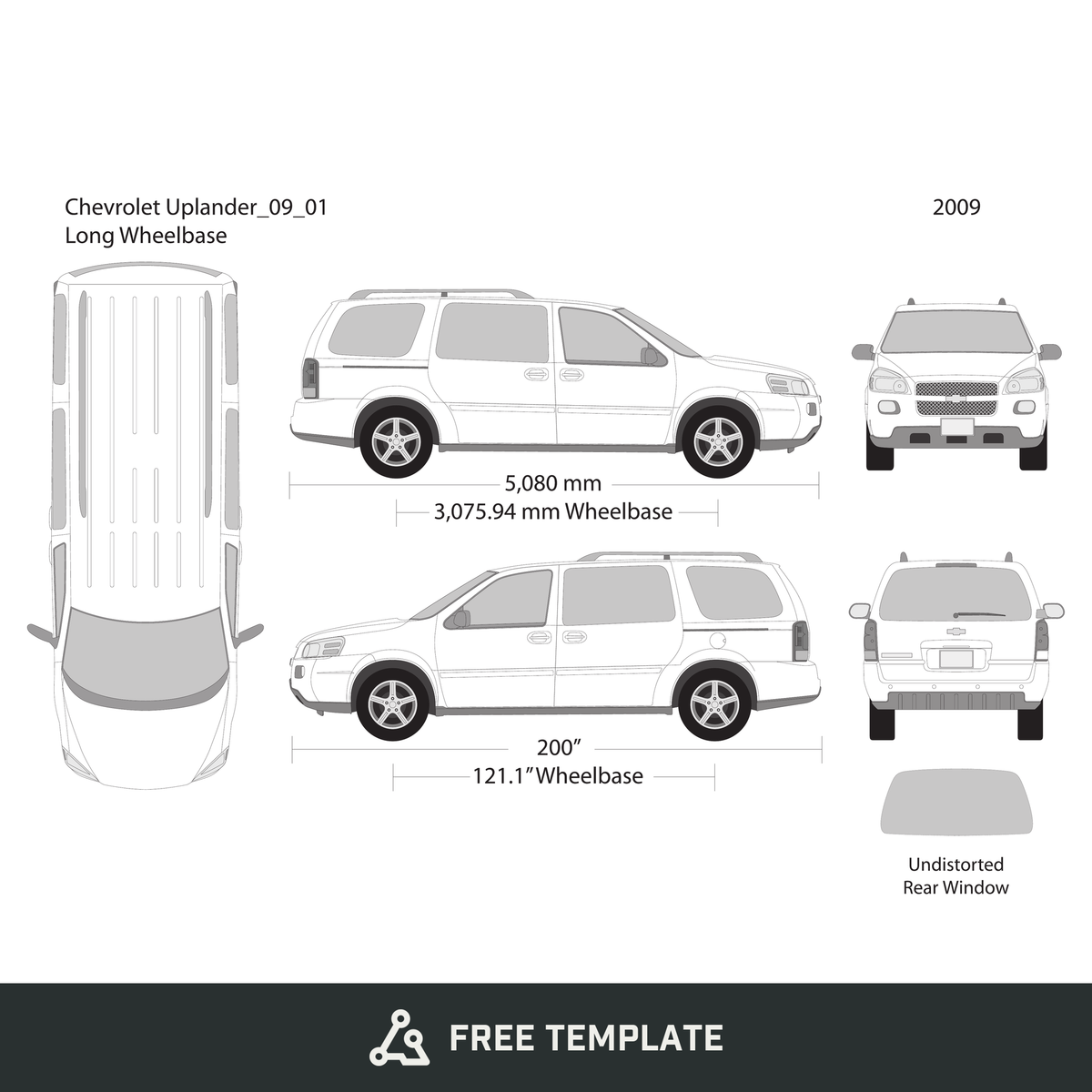 2009 Chevy Uplander free vector vehicle wrap template - GravBase