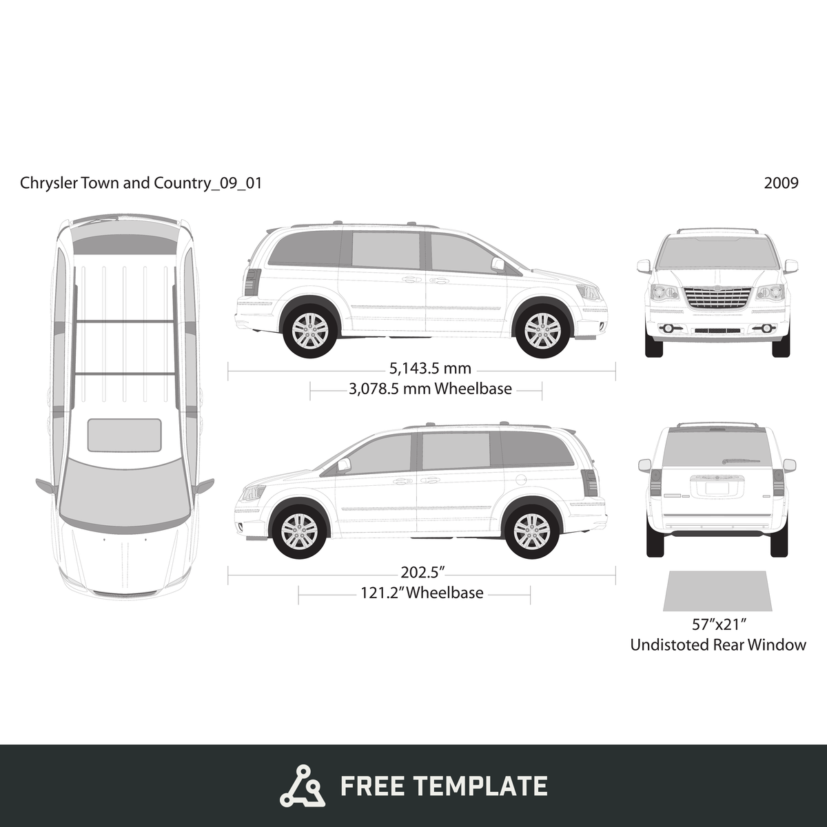 2009 Chrysler Town And Country free vector vehicle wrap template - GravBase