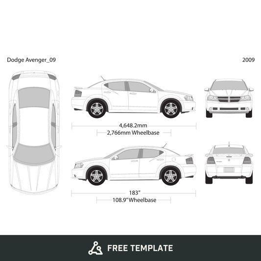 2009 Dodge Avenger free vector vehicle wrap template - GravBase