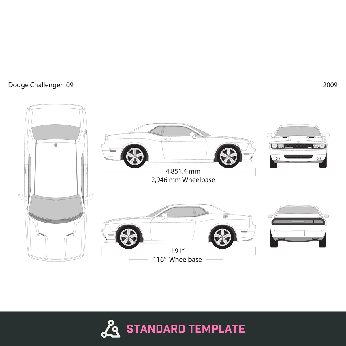 2009 Dodge Challenger vector wrap template, Design-Ready PDF - GravBase