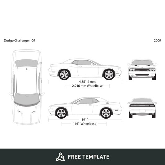 2009 Dodge Challenger free vector vehicle wrap template - GravBase